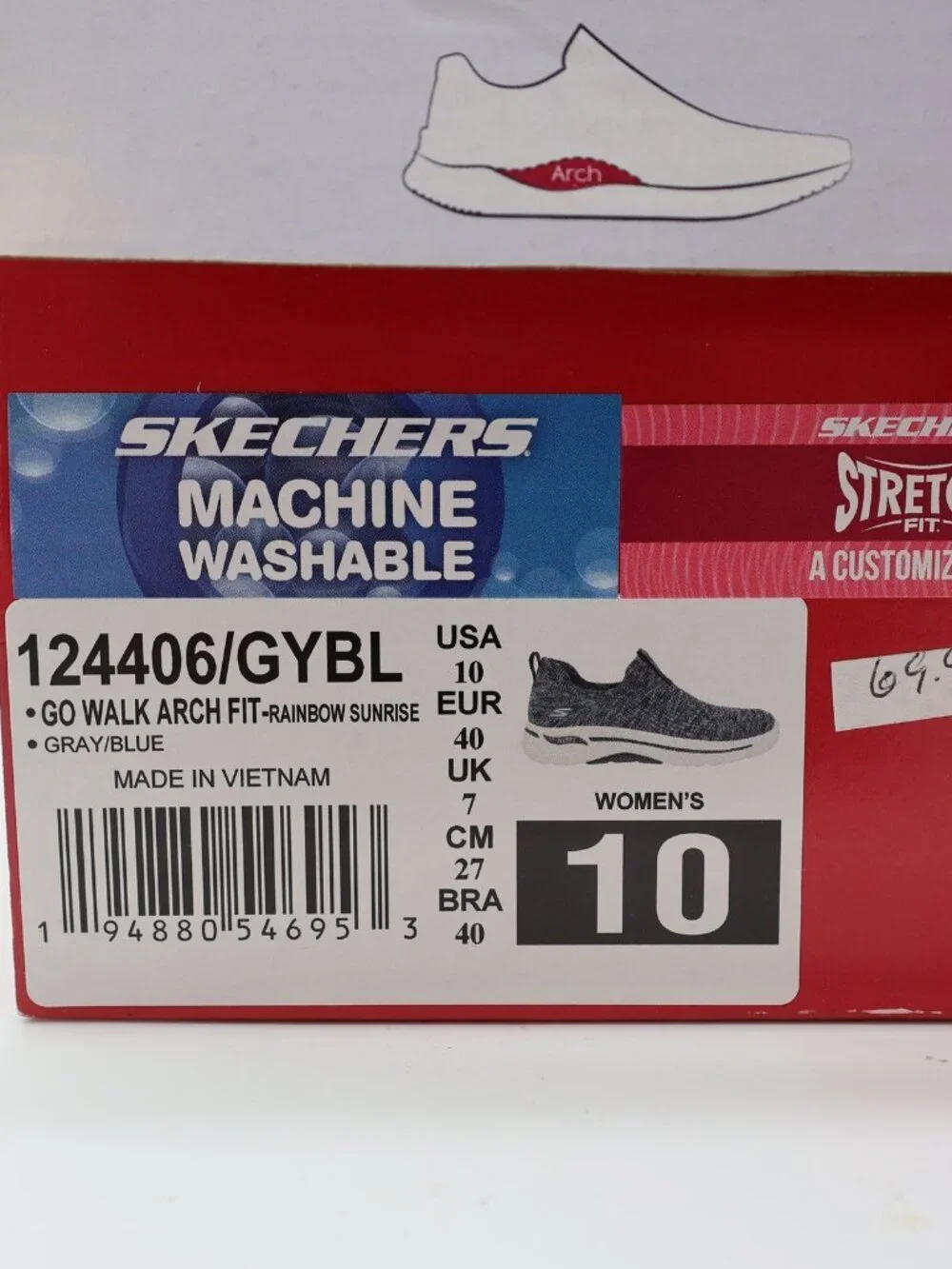 Skechers Go Walk Arch Fit Women's Slip On Gray Blue Rainbow Sunrise Size 10
